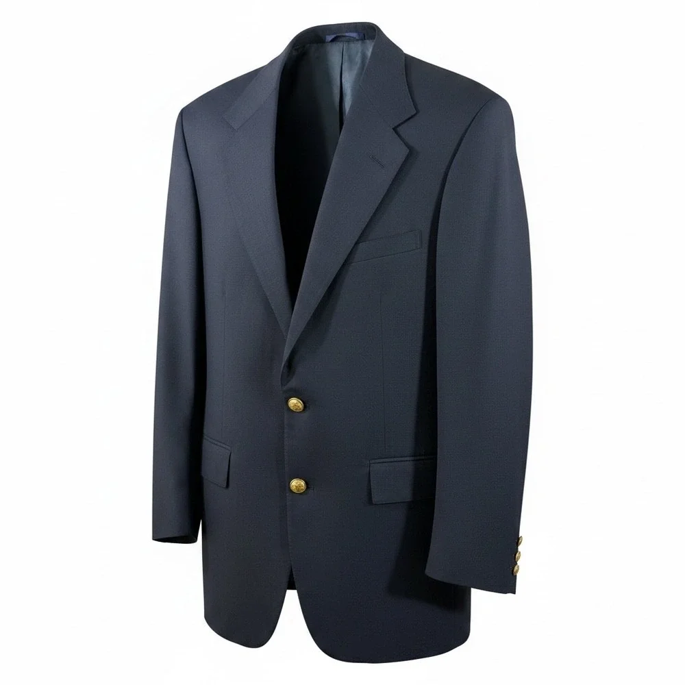 Polo Ralph Lauren Mens Navy‎ Blue Wool Blazer Gold Crest Buttons Made in USA 44R